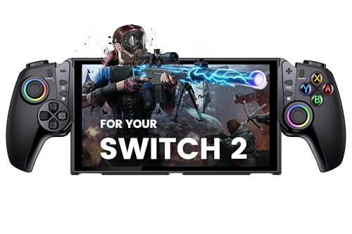 ALEEMTRY Switch Controller Handheld para Consola Switch 2, Controlador Inalámbrico Bluetooth de Agarre Grande Switch 2 con Joysticks RGB de Efecto Hall/Batería de 1000mAh/Turbo/Vibración Dual/Botones