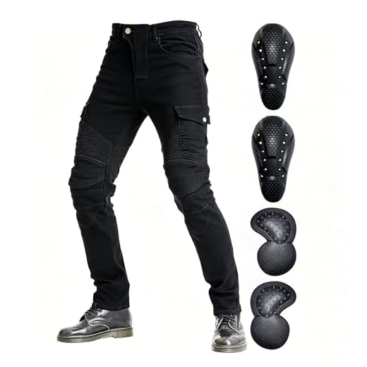 Men's Motorcycle Riding Pants Denim Jeans Protect Pads Equipment with Knee and Hip Armor Pads VES6 (Black, M=30)
