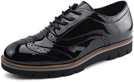 JABASIC Women Lace Up Oxford Shoes Wingtip Brogue Walking Shoes(8,Black)