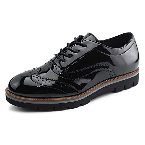 JABASIC Women Lace Up Oxford Shoes Wingtip Brogue Walking Shoes(6,Black)