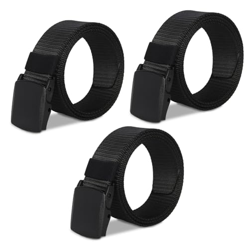 3PCS Men's Nylon Tactical Belt, Black, 47in (44in Waist)