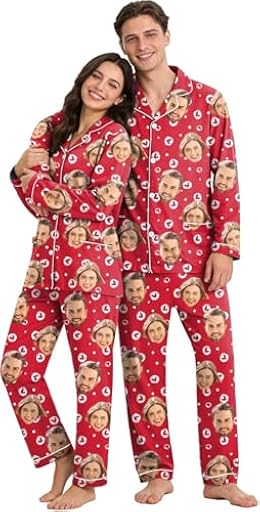 Pijamas personalizados para mujeres y hombres, pijamas a juego con foto de cara para parejas, conjuntos de pijamas de parte superior e inferior, regalos personalizados para el día de San Valentín | Ya disponible en tu tienda friki favorita! En mundofriki.es!