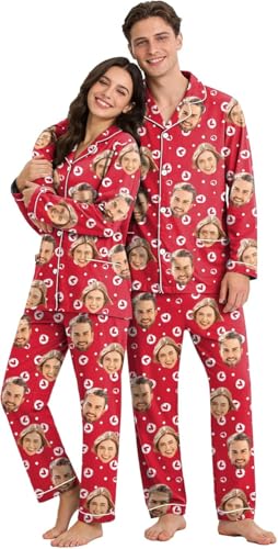 Pijamas personalizados para mujeres y hombres, pijamas a juego con foto de cara para parejas, conjuntos de pijamas de parte superior e inferior, regalos personalizados para el día de San Valentín
