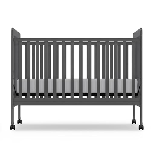 Image of Goldzone 3-in-1 Convertible Baby Crib, Small Toddler Bed with Locking Wheels for Nursery Furniture, Made of Sustainable Pinewood with Adjustable Mattress Height (Storm Gray)