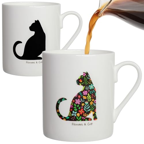 Lovift Cat Heat Color Changing Coffee Mug - 12 oz Ceramic Tea Cup - Cat Lover Gift for Women.