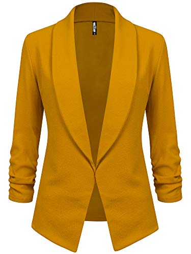 LL WSK2324 Women 3/4 Sleeve Blazer Open Front Cardigan Jacket Work Office Blazer M Mustard