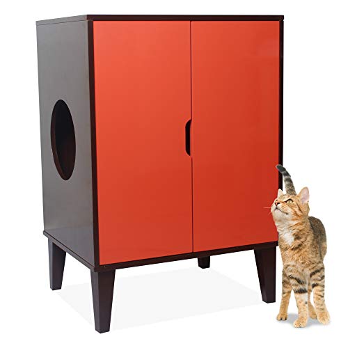 Penn-Plax Cat Walk Furniture: Contemporary Home Cat Litter Hide-Away Cabinet – Great For Living Rooms, Pantries, Or Anywhere In The House - Espresso With Orange Doors, Catff2 #TOP6
