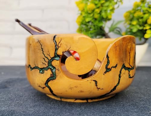 Image of Yarn Bowl for Knitting, Lichtenberg Wooden Yarn Storage Bowl, Handmade Yarn Bowl Holder, Knitting Wool Stroage Bowl (Medium)