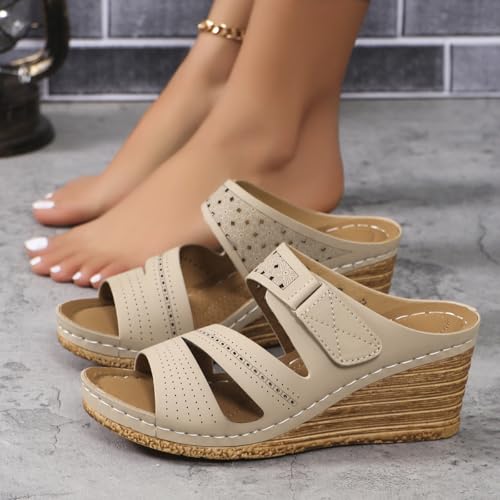 Summer Wedge Sandals for Women 2025 Trend Comfortable Open Toe Platform Wedges Sandal Crisscross Straps Slip on With Straps Hollow Out Casual Shoes Orthopedic Ortho Supportive Walking Slippers2