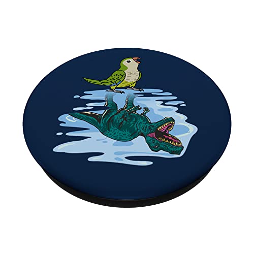 Parrot & T Rex Reflection I Green Monk Parakeet Quaker PopSockets Swappable PopGrip, Black - Image 2