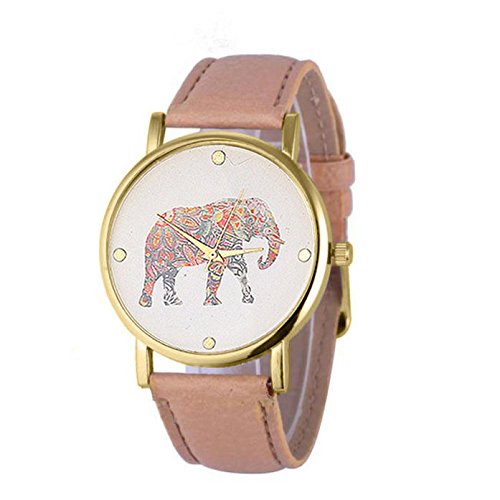 Culater® Femmes éléphant Impression Motif Armure PU Montre en Cuir Beige