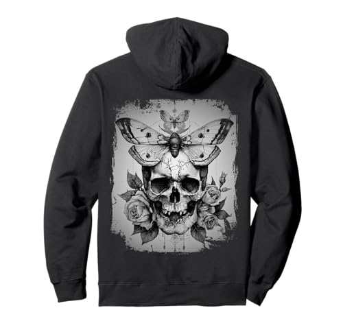 Skull Moth Rose Tattoo Art Gothic Surreal Design Pullover Hoodie
