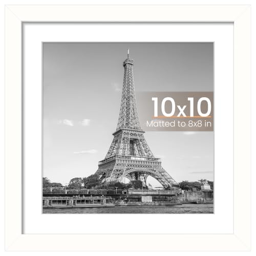 Image of upsimples 10x10 Picture Frame, Display Pictures 8x8 with Mat or 10 x 10 Without, Wall Hanging Square Frames, White, 1 Pack