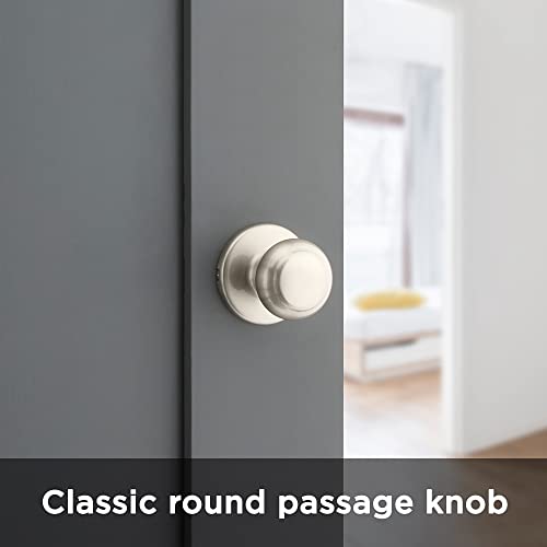 Kwikset Cove Interior Passage Door Knob, Handle for Closet and Hallway Doors, Non-Locking Doorknob in Satin Nickel, with Microban Protection (Pack of 4) - image 8