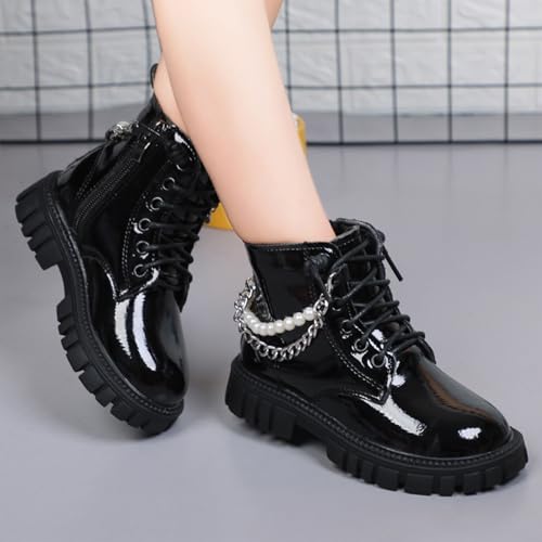 IWIHMIV Girls' Boots Girls Riding Boots Short Boots Riding Boots Leather Boots Girls Ankle Boots Kid Boots Kids Lace Up Zip Boots4