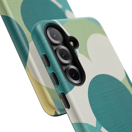 Coque rigide mate Samsung S25 anti-rayures motif rétro jaune sarcelle