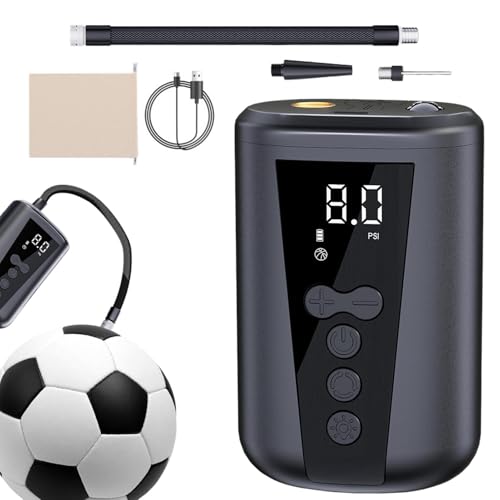 Bomba de bola eléctrica, dispositivo de inflado rápido portátil, luz LED y pantalla LCD digital, inflador de aire automático de baloncesto, incluye 2 agujas y bolsa de almacenamiento, 3.5 x 2.1 x 1.57