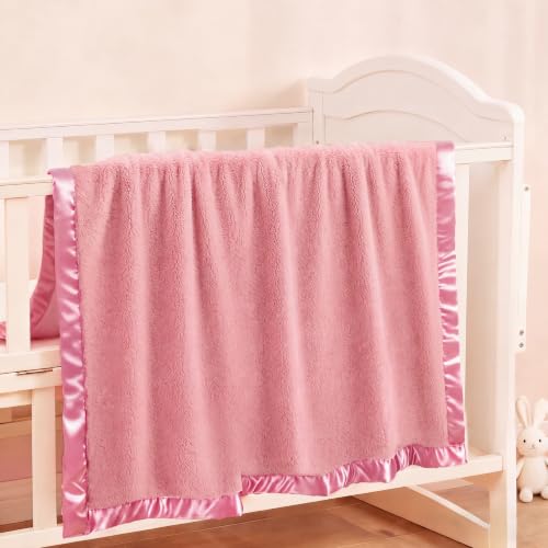 Image of Pro Goleem Fleece Baby Blanket with 2 Inch Satin Trim Soft Anti-Static Plush Blanket for Boys and Girls Christmas Baby Gifts for Babies 30''x40''，Blush Pink