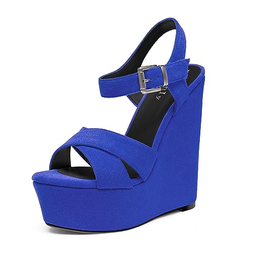 DearOnly Womens Cross-Strap High Platform Wedge Heel Ankle Strap Sandals Cute Summer Prom Buckle Slingback Shoes 5.9 Inches Heels