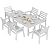AMERLIFE 7-Piece HDPE Outdoor Dining Table Set with 6 Chairs, 71" L Patio Dining Furniture Set with Umbrella Hole, Modern Dinner Table & Chairs Set for Garden, Backyard, Poolside, White