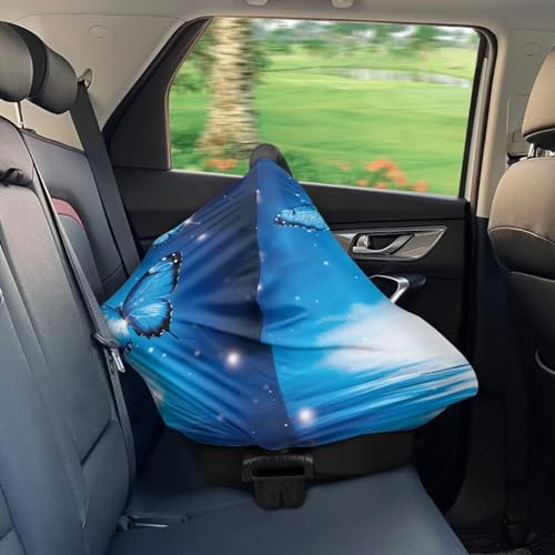 Image of Car Seat Cover Baby Blue Butterfly Breast Feeding Covers for Women - Multi Use Baby Stroller and Carseat Cover, Soft Breastfeeding Covers