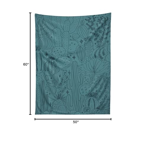 Image of Society6 Society 6Doodle by Meg Cactus Scenes in Blue Tapestry, 50 in x 60 in, Multi