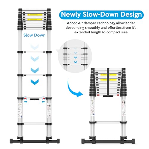 15.5FT Telescoping Ladder, Collapsible Ladder with Bottom Stabilizers, Slow Descent, One-Click Retraction to Protect Finger，Suitable for RV or Outdoor Work by UC UP CLIMBER - Image 3