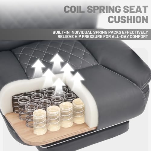 Image of Big Tall Office Chair with Footrest, PU Leather Executive Desk Chair Grey