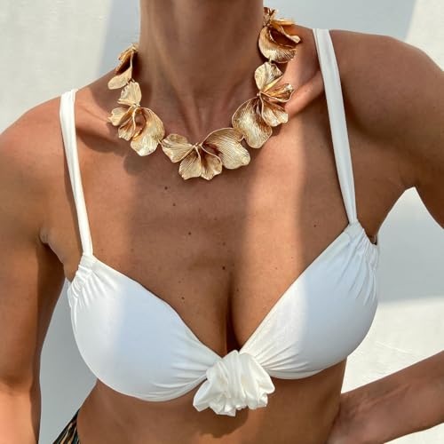 Chunky Gold Statement Necklace For Women Irregular Geometric Flower Necklace Golden/Silvery Sectored Petal Necklaces Trendy Jewelry For Women2