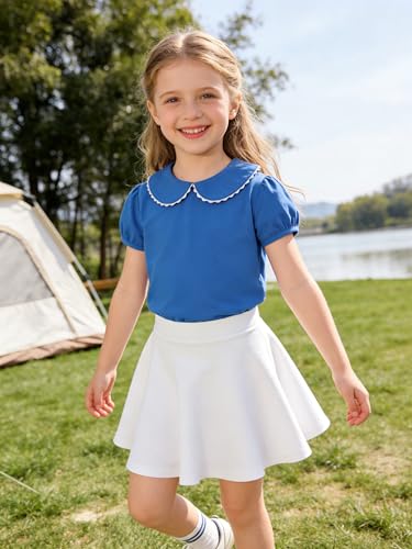 Image of 12M-14Y Toddler Baby Girls Peter Pan Collar Blouse Kids Girl Solid Color Puff Sleeve T-Shirts Casual Tee Tops