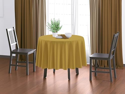Image of HOME COLORS.IN Plain Solid Cotton 4 Seater Round Table Cover - Durable - Machine Washable - Every Day use Dining Table Cloth - 60 x 60 Inch - Reef Gold