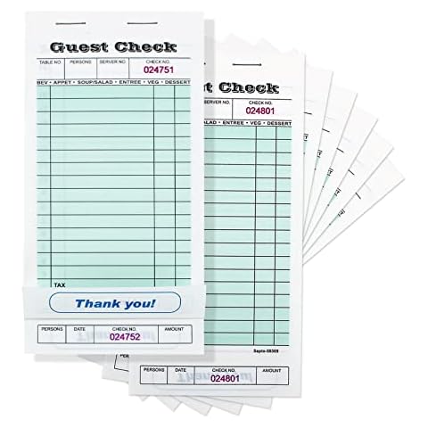 Guest Check Book,15 Books Waitress Order Pads and Server Notepads for Restaurants,50 Sheets Per check book,Total 750 Guest Checks Cover