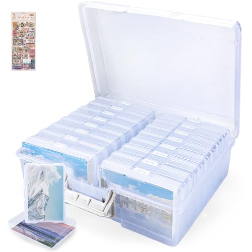 USHOP Caja de Almacenamiento para Fotos 16 Compartimentos Interiores, Organizador de Fotos de Plástico con Etiqueta Adhesiva,Cajas Organizadoras de Plastico para Almacenar Foto,Adornos Cintas USHOP Caja de Almacenamiento para Fotos 16 Compartimentos Interiores, Organizador de Fotos de Plástico con Etiqueta Adhesiva,Cajas Organizadoras de Plastico para Almacenar Foto,Adornos Cintas
