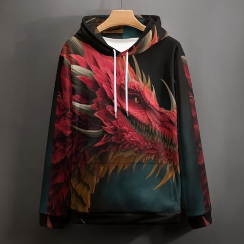 Sweat à capuche dragon rouge pull de chasse décontracté pour automne