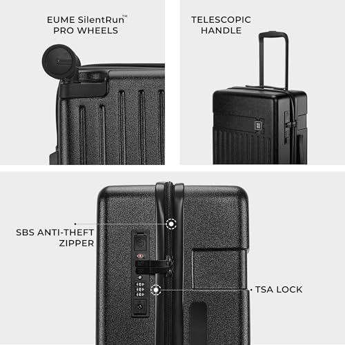 Image of EUME Classic Cabin 55 Cm and Check-in Medium 65 Cm Luggage Trolley Bags for Travel - Set of 2 (Charcoal Black) | Polycarbonate (PC) 8 Hinomoto Wheels Suitcase | Cabin Trolley Bags | Luggage Trolley