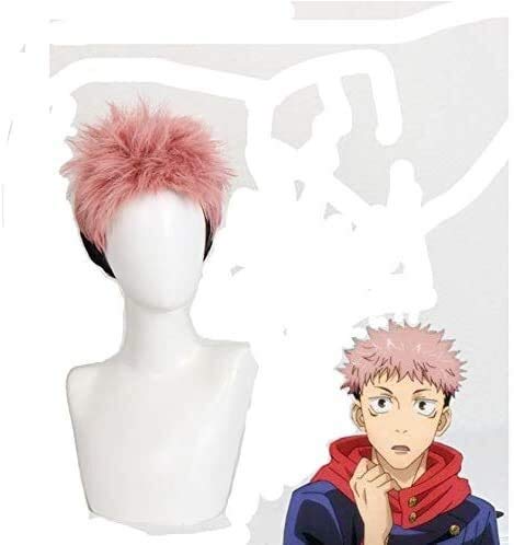 Anime Cosplay Wig, Maki Zen'in/Yuji Itadori/Kugisaki Nobara/Toge Inumaki/Fushiguro Megumi Men Women Hair Halloween Cosplay Costume Accessories (Color : Yuji Itadori)