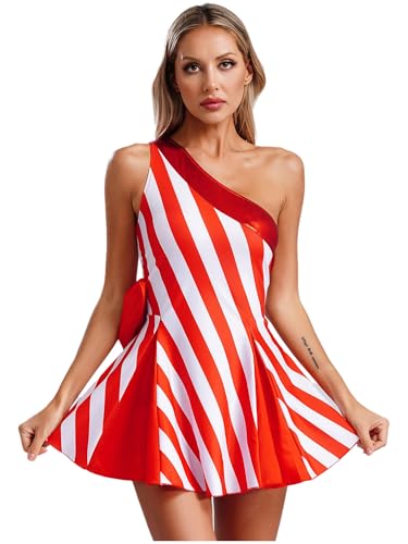 Agoky Womens Candy Cane Dress Christmas Dance Costumes Sleeveless Striped A Line Dress Santa Outfits Red Small : Clothing, Shoes & Jewelry