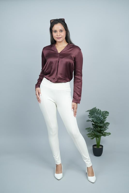 Image of Mlada Slim Fit Jeggings with Elastic Waist Band for Women Office Work Formal Wear Trousers Stretch Cotton Knit High Waist Skinny Fit Jeggings Lycra Pants Travel Comfort Jeggings