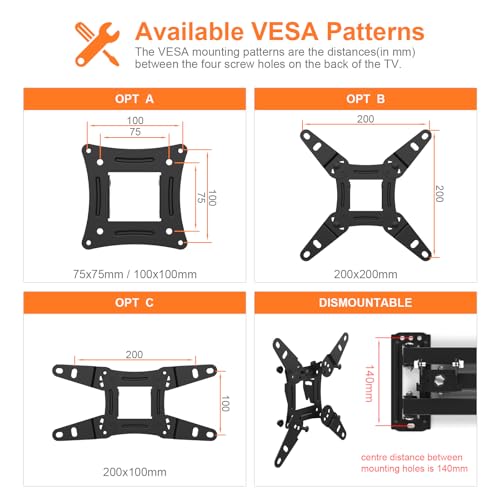 GRIFEMA GB1008-2 TV Wandhalterung Fernseher für 13-43 Zoll, Fernseher Halterung Schwenkbar Neigbar Ausziehbar Universal, bis zu 20kg, Max. Vesa 200x200mm, TV Halterung 180 Grad Drehbar