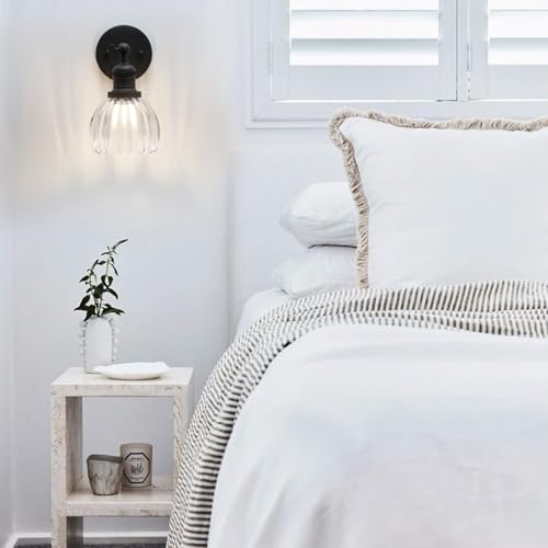 Image of Pathson Adjustable Wall Sconce Lamp with Tulip Thick Glass, Hardwired Bathroom Sconce Matte Black Wall Vanity Light Fixture for Living Room Farmhouse Bedside Lighting