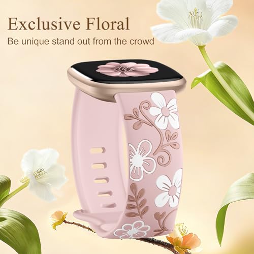 GEAK Flower Engraved Bands Compatible with Fitbit Versa 4 Bands for Women/Fitbit Versa 3/Sense 2 1 Bands for Women,Fancy Cute Floral Pattern Wristband Replacement Sport Strap for Versa 3 by GEAK - Used condition - Image 4