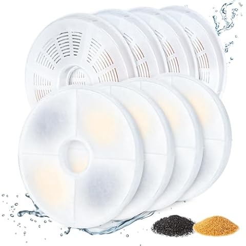 8 Pack Cat Water Fountain Filter Compatible with Catit, Replacement Cat Fountain Filters Compatible with Catit Design Senses Fountain/Flower Fountain/Senses 2.0 / Fresh & Clear Stainless Steel Cover
