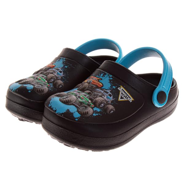 Monster Jam Clog Sandals Grave Digger Waterproof Slip-On Slides Closed Toe Clogs with Backstrap- Black Blue Size 9-10 Toddler