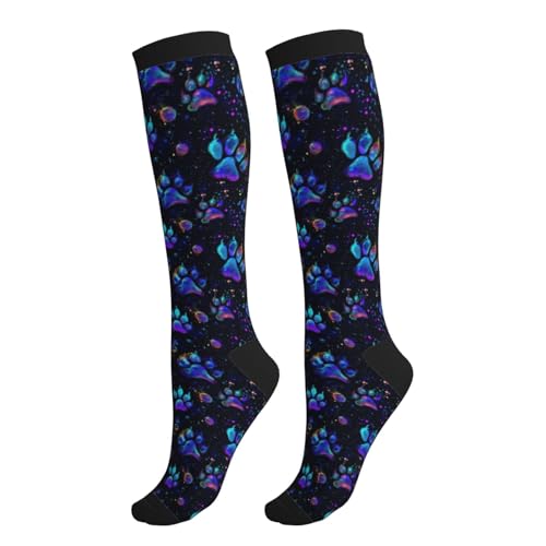 thmnj Paw Print Compression Socks for Women Knee High Support Circulation Stockings for Athletic Running Cycling Flying