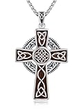 TwoAnts Collar de cruz celta para hombre, plata de ley 925, colgante de cruz irlandesa con madera natural, collar religioso, joyería vikinga, regalos para mujeres