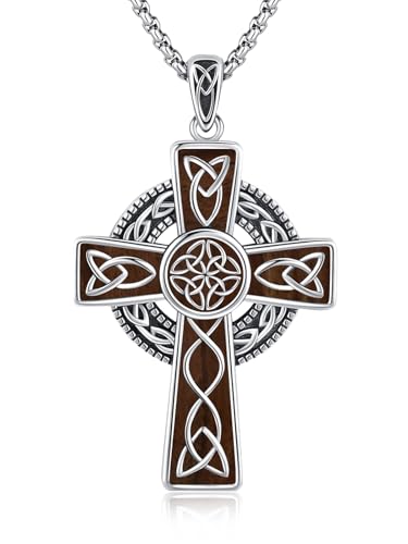 Collier croix celtique homme pendentif irlandais argent 925 et bois