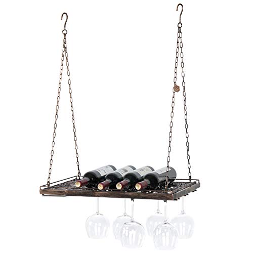 Vineyard Country Rustic Bronze Metal Ceiling Mounted Hanging Stemware Wine Glass Hanger Organizer Rack