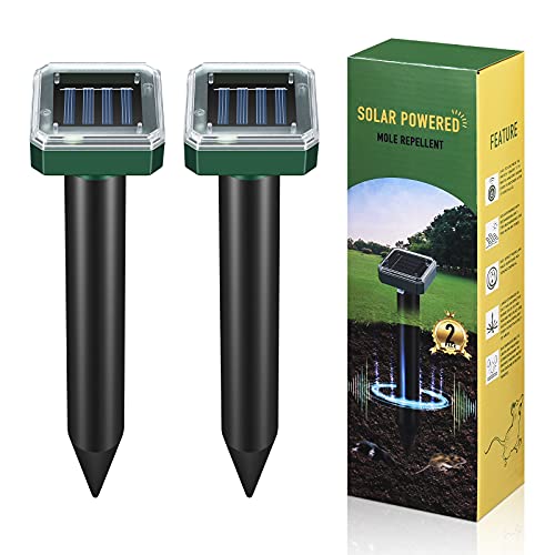 CherryPig Solar Mole Repellent, Ultrasonic Mole Repellent Solar Poweredï¼ŒOutdoor Waterproof Ultrasonic Snake Repellent for Get Rid of Mole, Gopher, Snakes, Vole and Other Underground Pests(2 Pack)