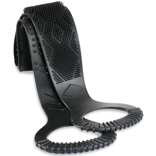 FREATECH Exfoliating Silicone Back Scrubber - 38" Dual-sided Shower Back Washer for Deep Cleansing and Massage, Cover the Entire Back, Smooth & Rejuvenate Skin, Easy to Clean and Long-lasting, Black