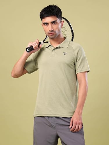 Image of TECHNOSPORT Men's 100% Polyester Slim Fit Self-Design Half Sleeve Polo T-Shirt with Double Cool, SPF50+ Properties for Gym, Workout 7 Regular Use